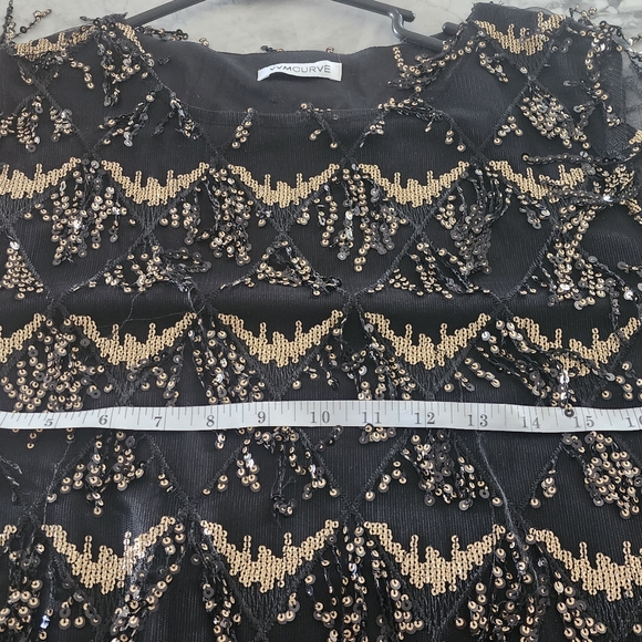 1920's Black and Gold Sequins Fringe Short Sleeve Dress - Picture 4 of 5